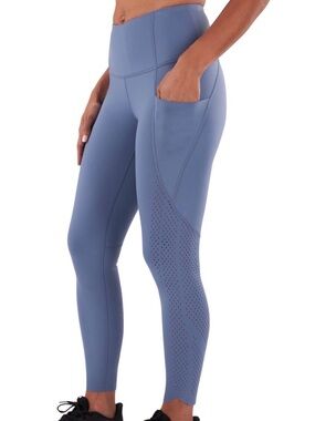 High-Waist Perforated Leggings in Slate Blue